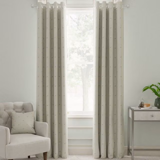 Sophie Allport Hare Made to Measure Blackout Linen and Cotton Eyelet Curtains in Beige and Grey