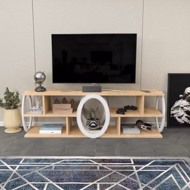 Decorotika Fale Modern TV Stand in White and Brown for TVs up to 60 inch – 1