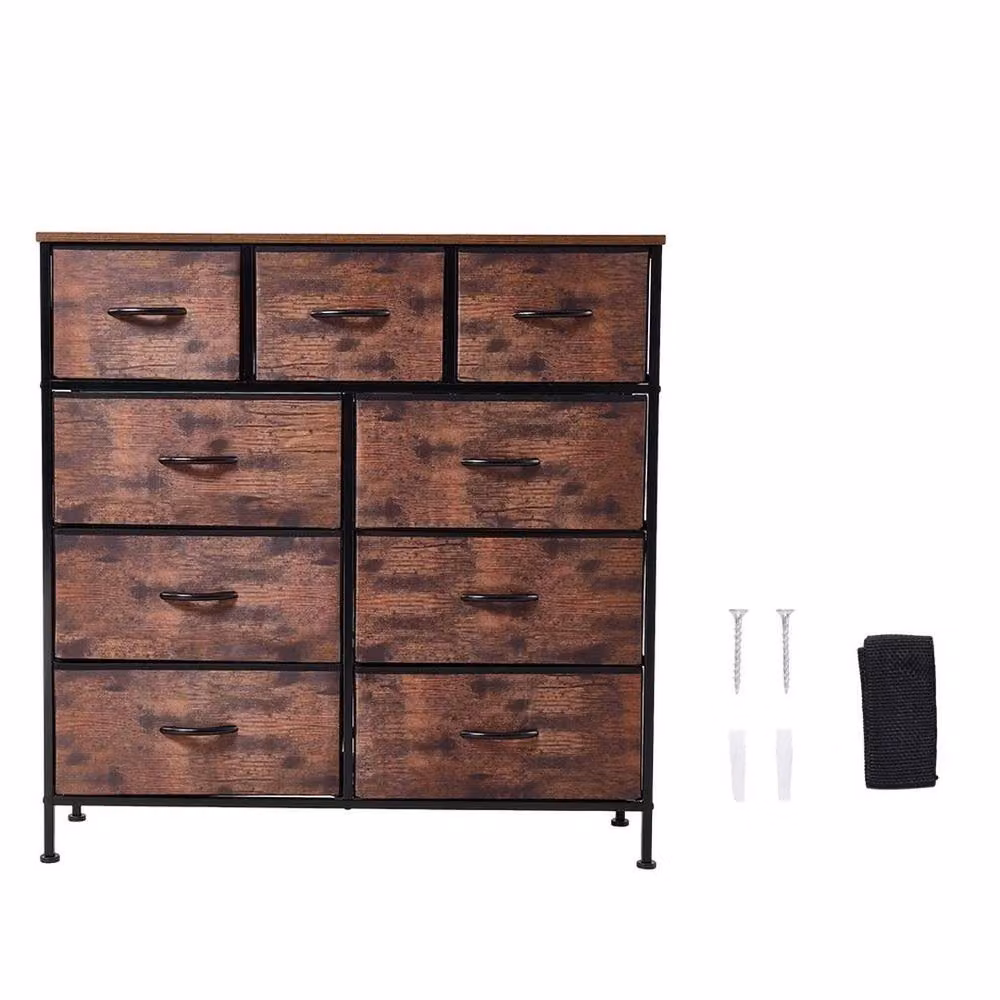 FORGEVIO Brown 4 Tier and 9 Drawer Fabric Chest of Drawers – 2