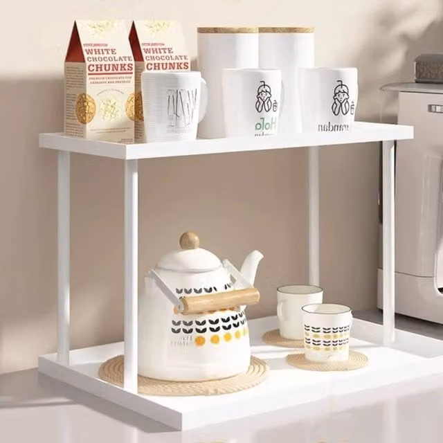 KORVIXA White 2 Tier Metal Desk Coffee Mug Holder Rack – 1