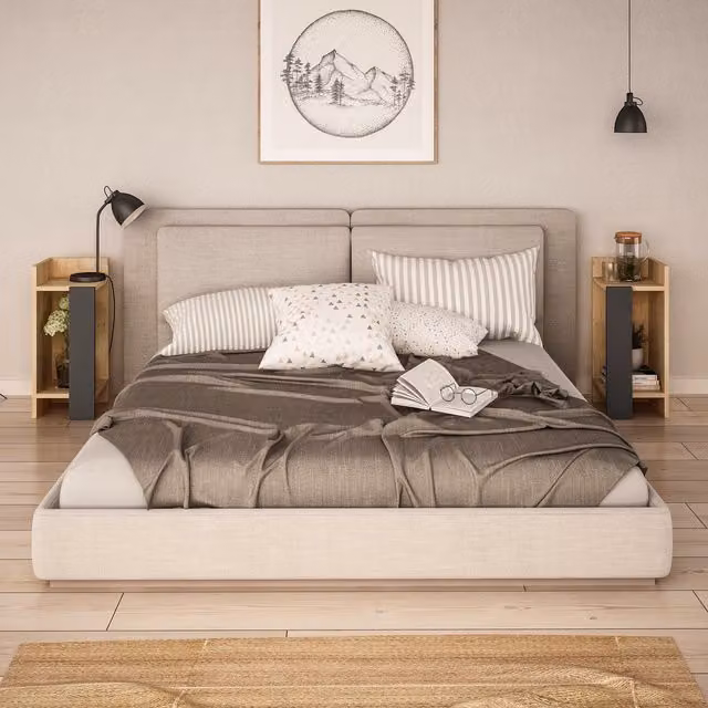 Decortie Elos Modern Narrow Bedside Table 2-Piece Set, Brown/Multicolour, W: 25 cm, D: 25 cm, H: 60 cm