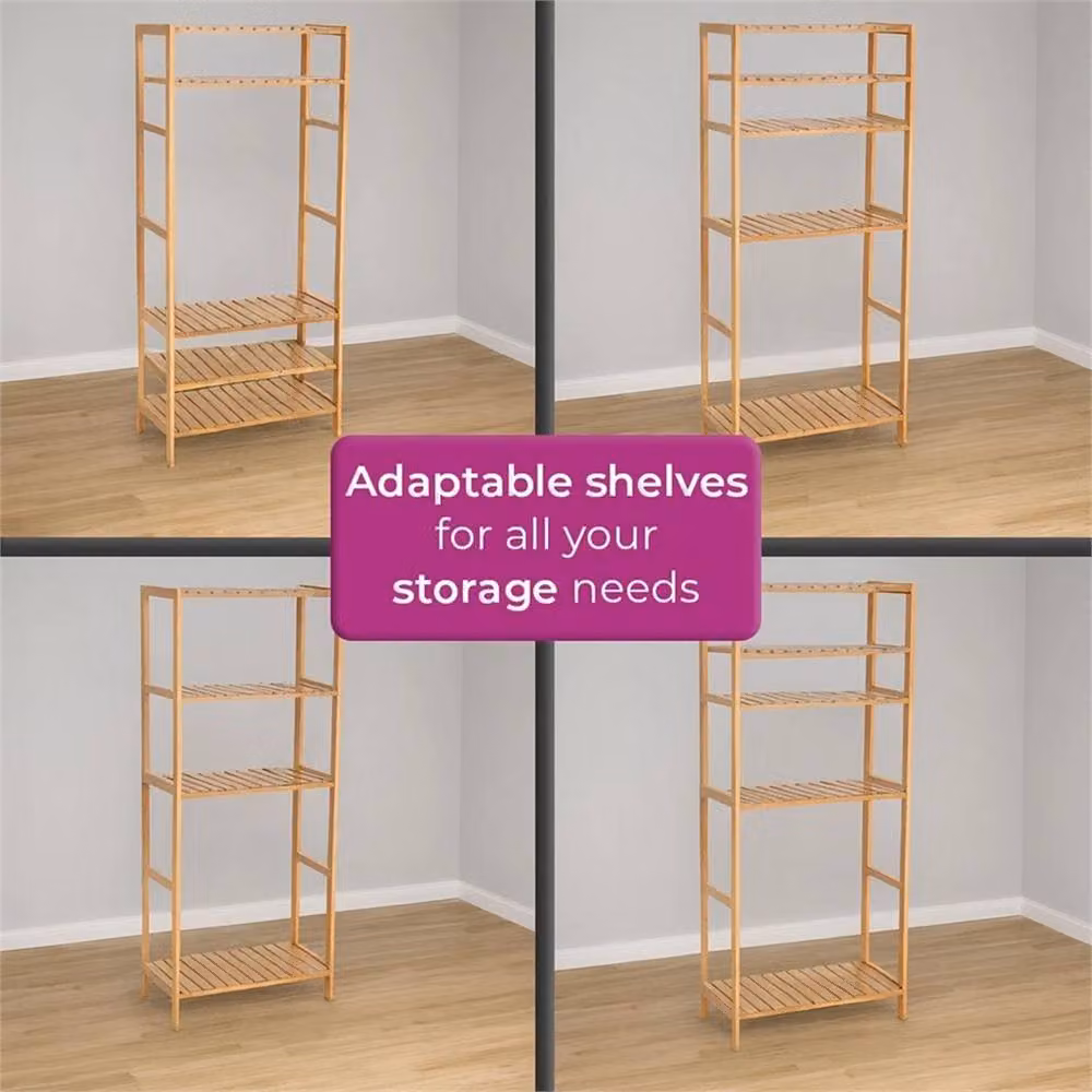 Nordara 5 Tier Bamboo Storage Shelving Unit in Natural Brown with Adjustable Shelves – 3
