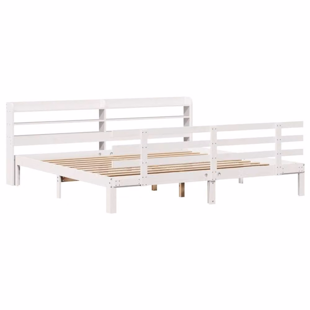 Berkfield Home Super King Bed Frame with Headboard in White Solid Pine Wood, W/D/H: 180 x 200 cm – 2