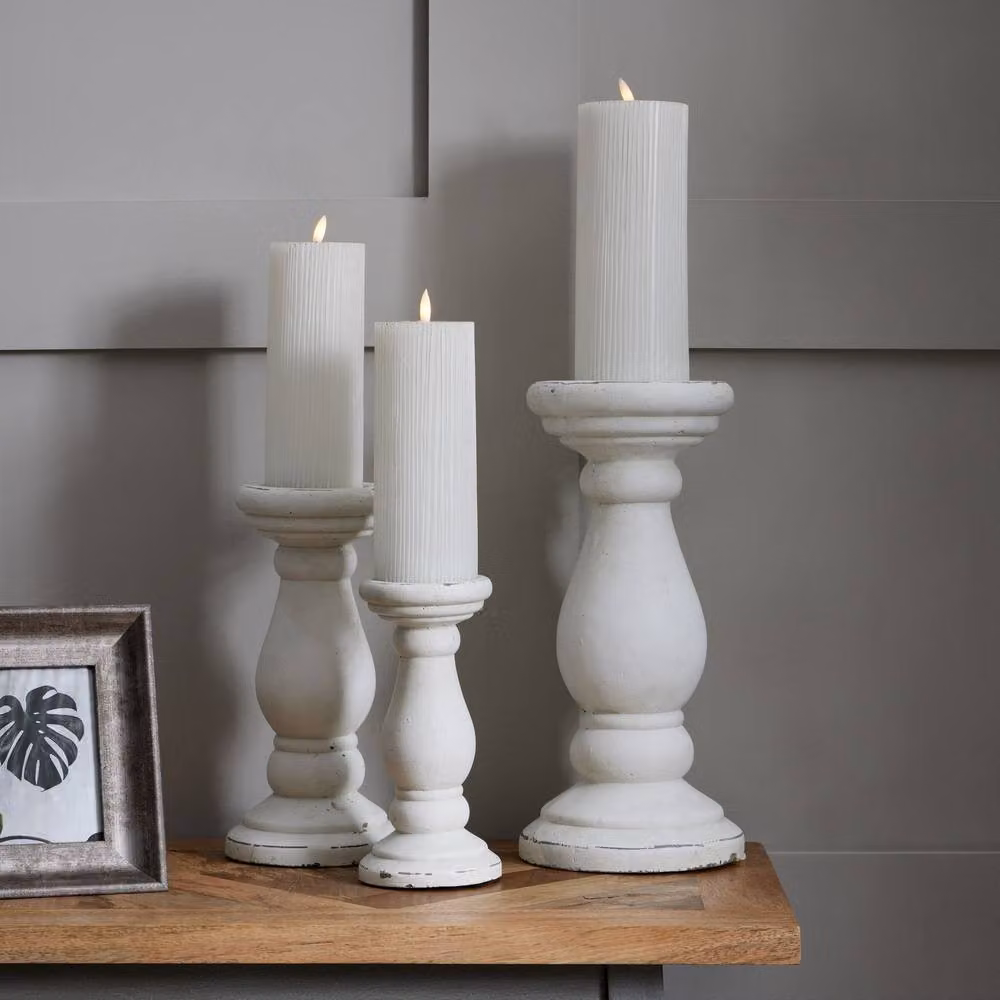 Hill Interiors White Ceramic Matte Candle Holder H 23 cm x W 11 cm x D 11 cm – 4