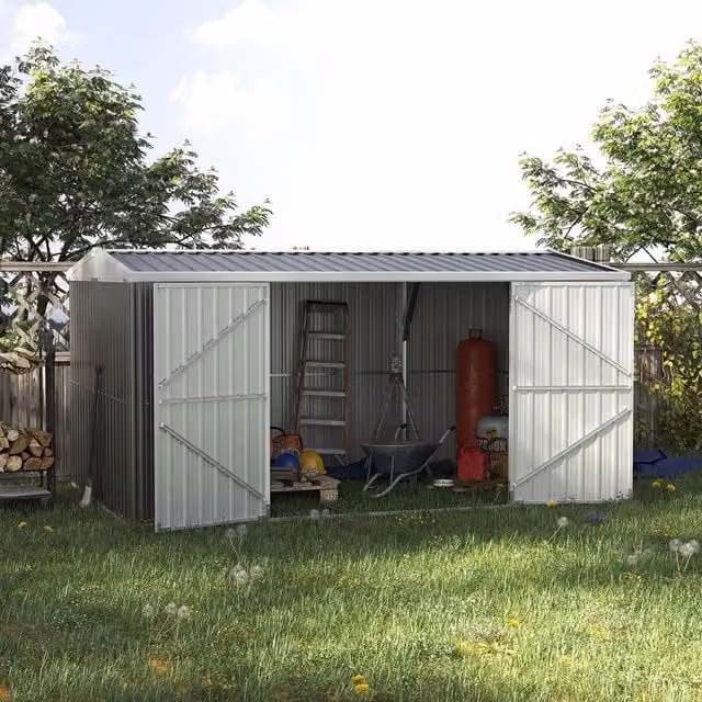 Outsunny Grey Galvanised Steel Outdoor Garden Storage Shed with Lockable Door