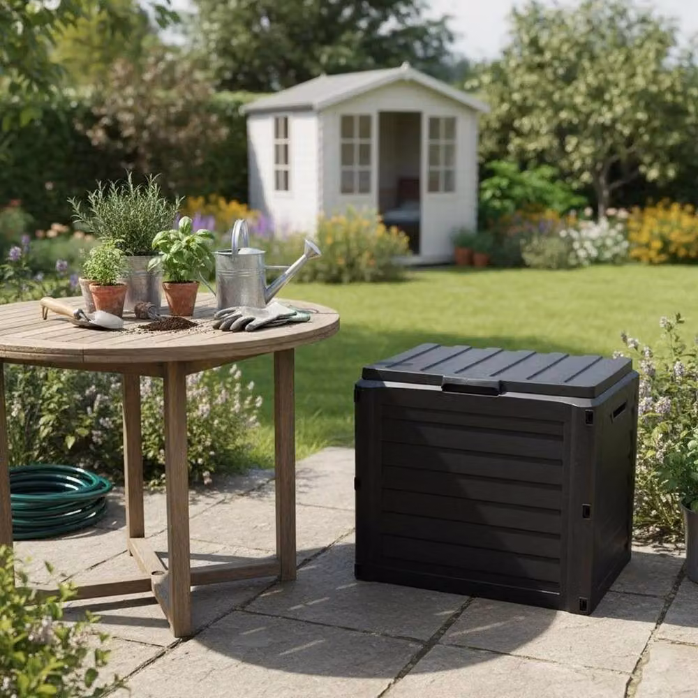Nordara 140L Lockable Garden Storage Box in Grey and Black Plastic – 5