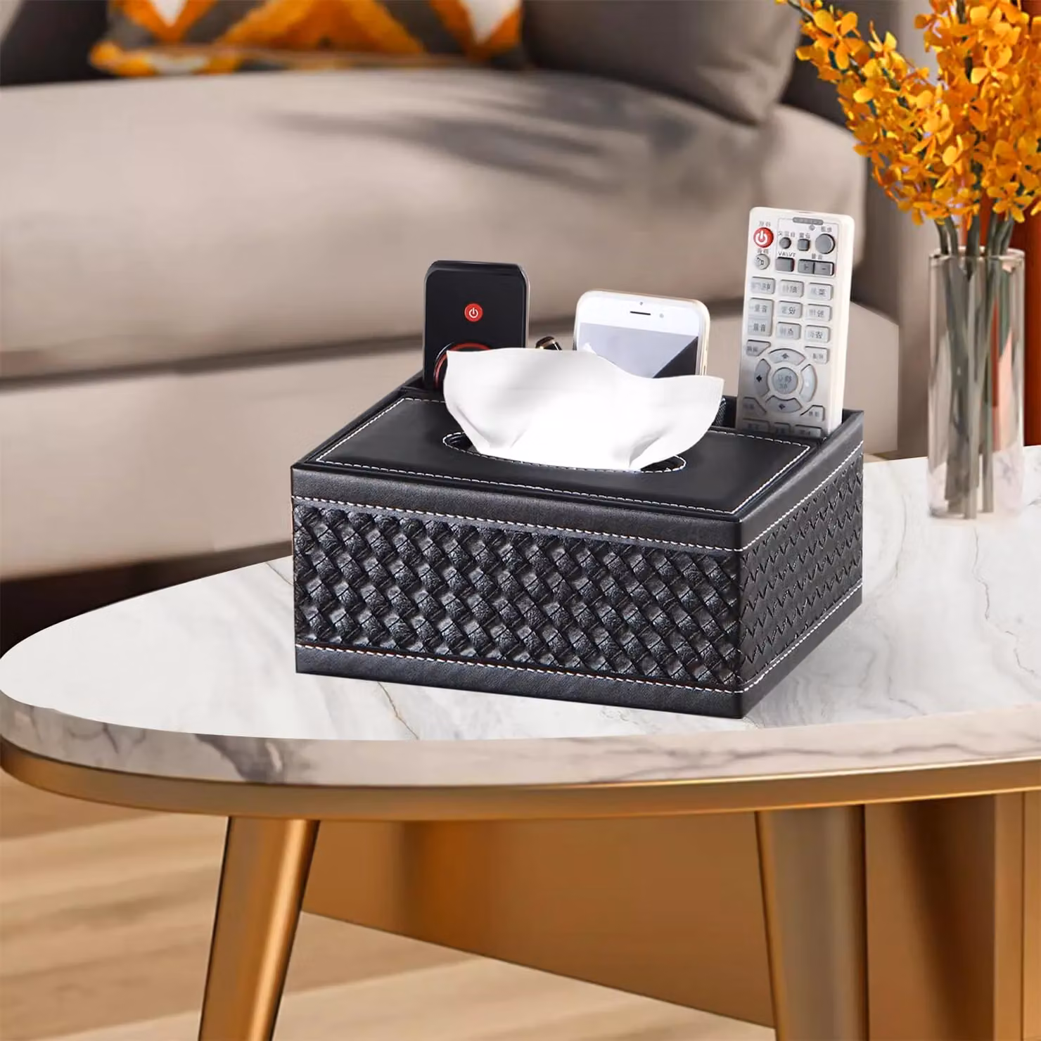 Smartbies Leather Multifunctional Tissue Box Organizer in Black, W: 16.5 cm, D: 9.5 cm, H: 16.5 cm – 3