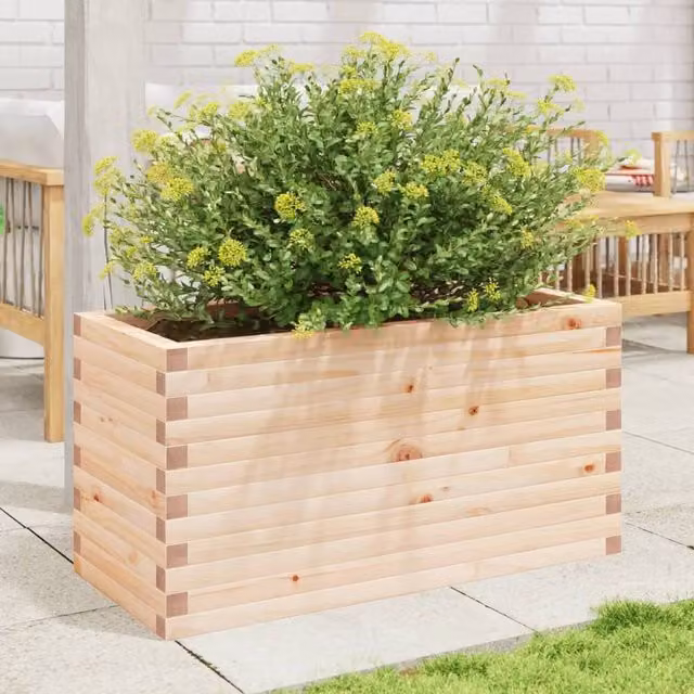 Berkfield Home Decorative Garden Planter in Natural Wood, Brown and Beige, W/D/H: 90 x 40 x 45.5 cm