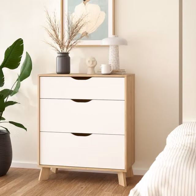 Furniture To Go Ikast 3 Drawer Chest in Jackson Hickory and White