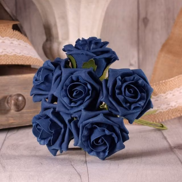 Kingsbury Gifts Bunch of 6 Small Navy Blue Foam Tea Roses