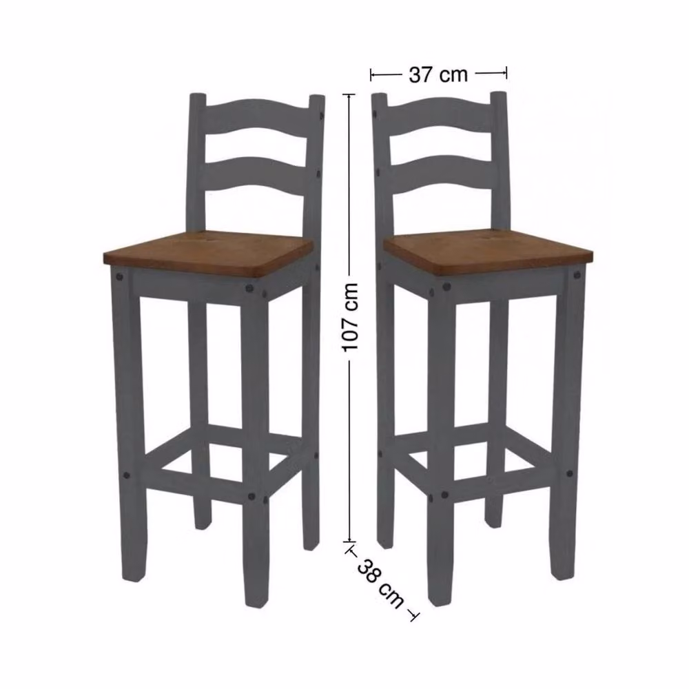 NESTLUNE Corona Pair of Grey Painted Tall Bar Stools in Solid Pine and Metal – 4