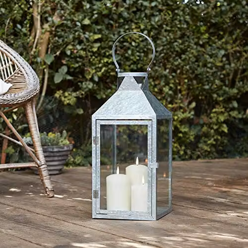 Lights4fun Large Silver Metal Waterproof Outdoor Garden LED TruGlow Candle Lantern, Height: 45 cm – 2