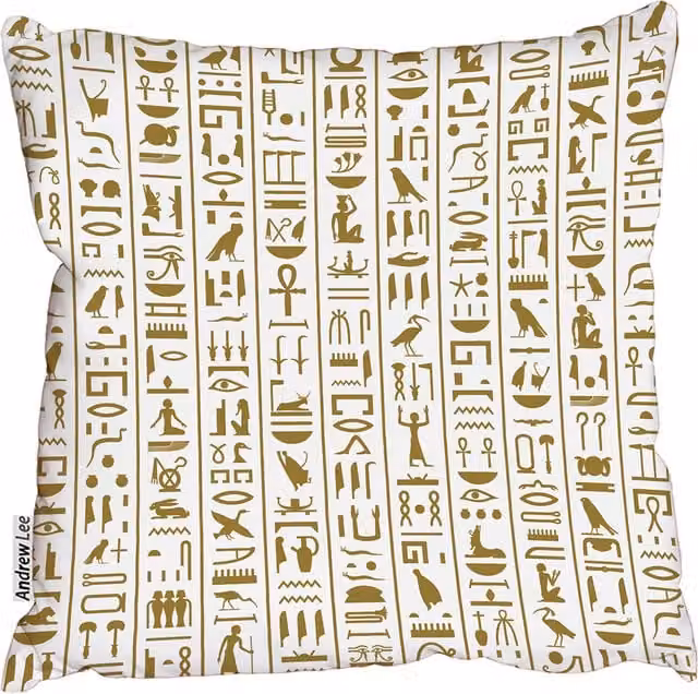 Andrew Lee Ancient Egyptian Hieroglyphs Square Cushion, Brown and White, W: 60 cm, H: 60 cm
