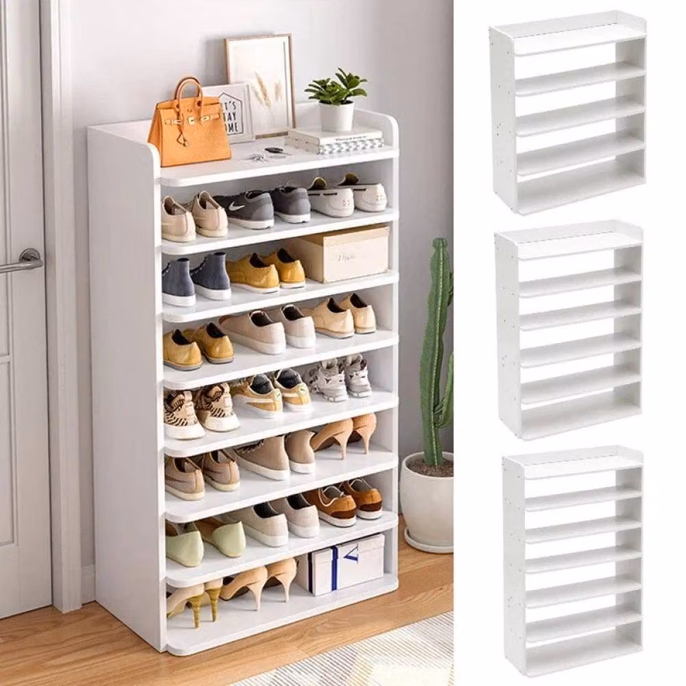 FLAVORA 7-Tier White Wooden Hallway Shoe Rack with Open Shelves – 2