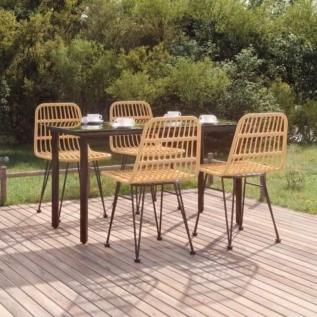 Berkfield Home 5 Piece Brown Poly Rattan Garden Dining Set with Steel and Glass Details