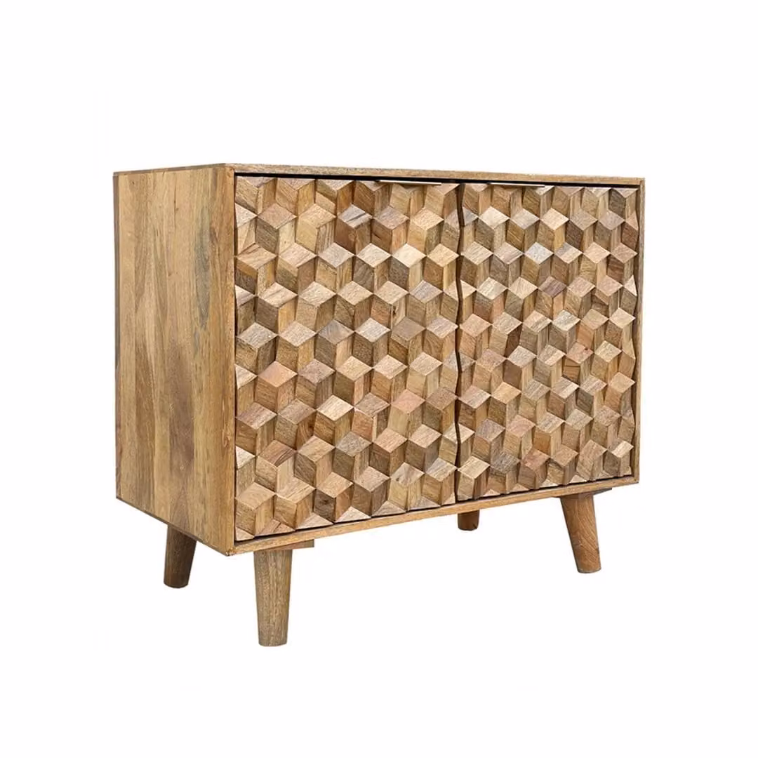 Jaipur Furniture Ltd Geometric Small Sideboard in Mango Wood, Brown, W: 93 cm, D: 45 cm, H: 77 cm – 2