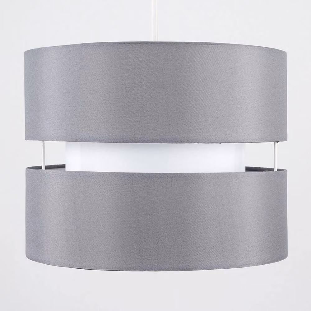 FLAVORA Pair of Grey Fabric Cylinder Ceiling Light Shades for LED Bulbs – 2