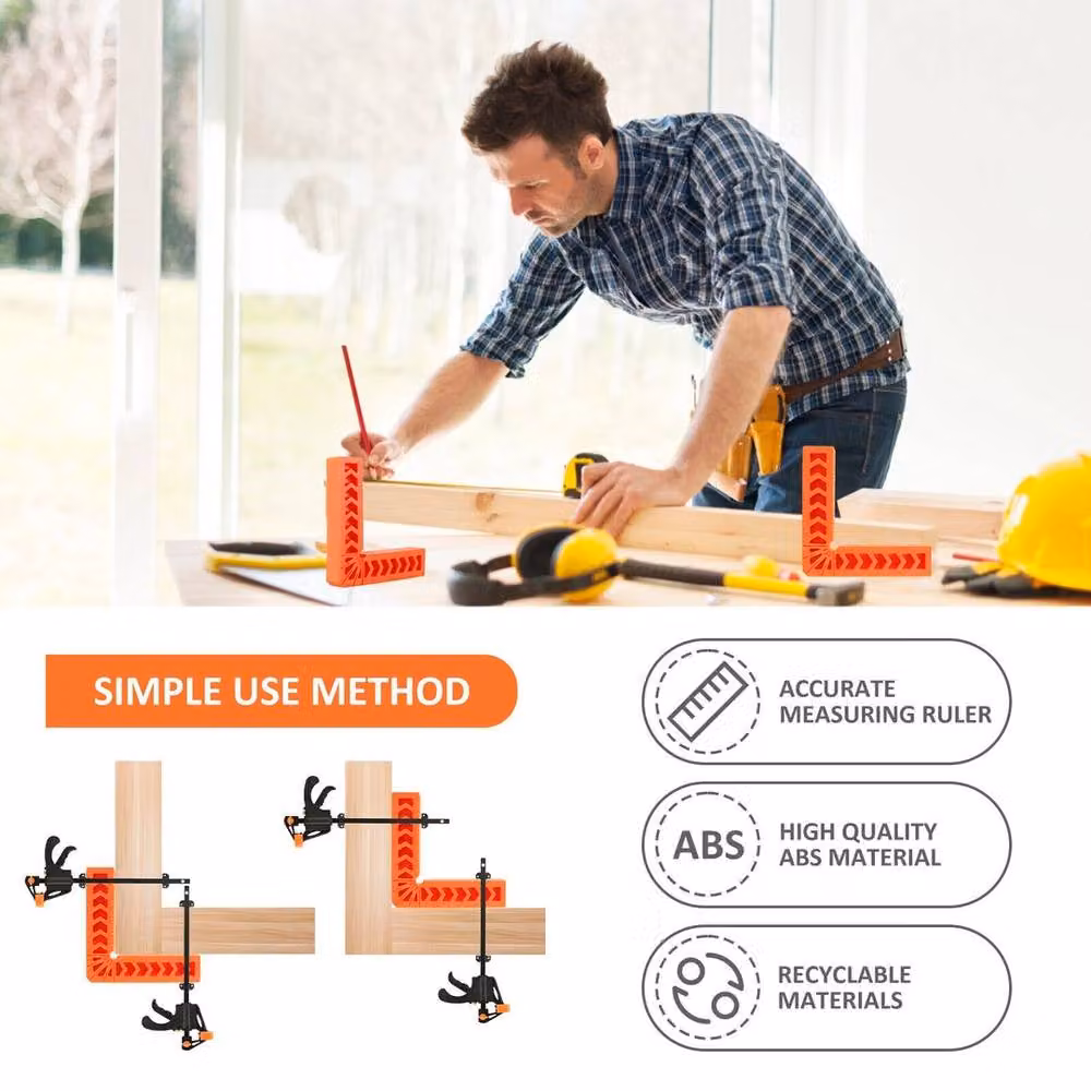 VOGREX 4-Piece Set of Orange 90 Degree Corner Clamping Square Right Angle Clamps – 4
