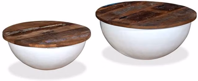 Berkfield Home 2 Piece Solid Reclaimed Wood Coffee Table Set in White with Round Bowl Shape – 1