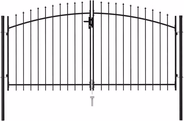 Berkfield Home Steel Double Swing Fence Gate with Spike Top, Black, W: 300 cm, H: 150 cm – 1