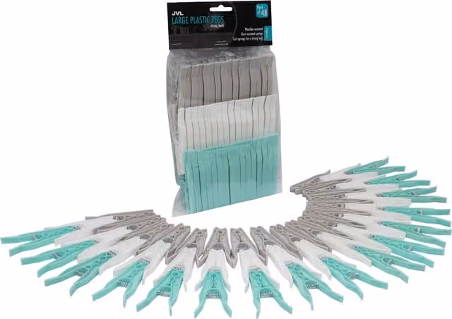 JVL Ultra Strong Rust Resistant Plastic Clothes Pegs in Aqua, Grey, White and Multicolour