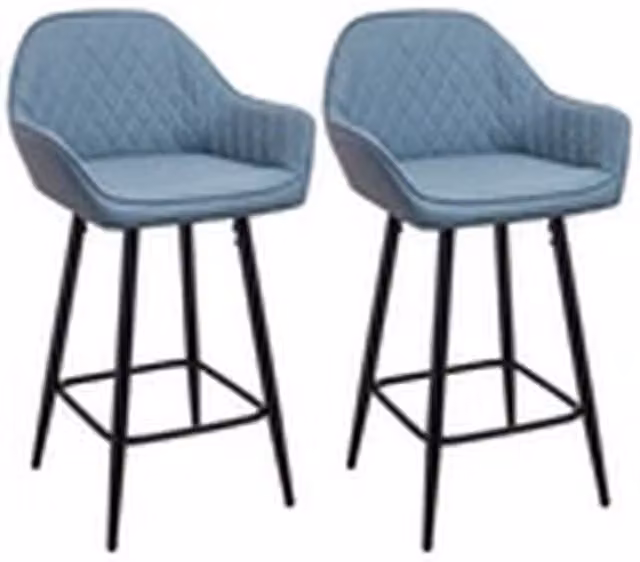 EONLION Set of 2 Modern Blue Synthetic Leather Bar Stools with Armrests – 1
