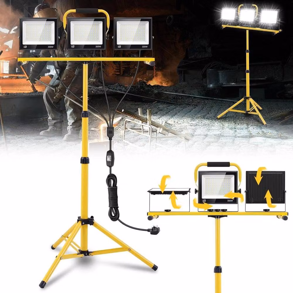 SPETLEK 300W LED Work Tripod Floodlight with 3 Heads, Yellow – 3
