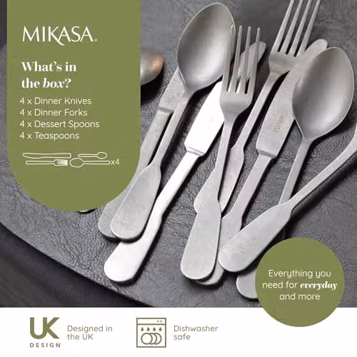Mikasa Soho 16-Piece Matte Silver Stainless Steel Cutlery Set for 4 Adults – 2