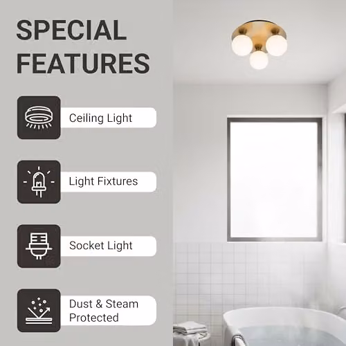 Cosylyte Bowen Classic Square Bathroom Ceiling Flush Light with Opal Glass, Brushed Brass, W/D/H: 25 x 25 x 13 cm – 4