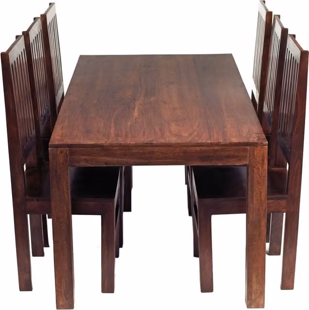 IH Design Modern Rectangular Mango Wood Dining Set in Brown with 6 Chairs