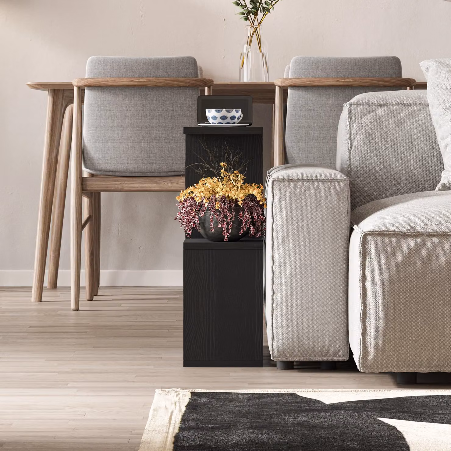 Decortie Modern 4-Compartment Side Table in Black Wood, W/D/H: 60 x 60 x 60 cm – 4