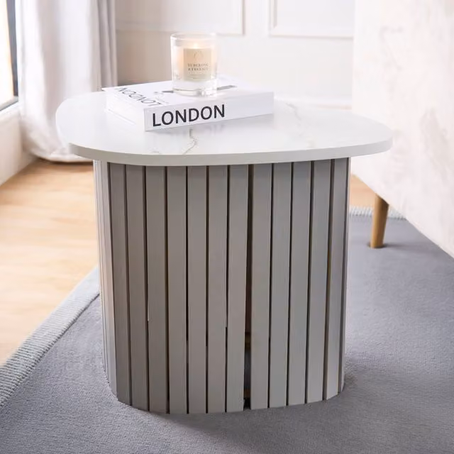 OHS Madison Ribbed Round Side Table in White – 1