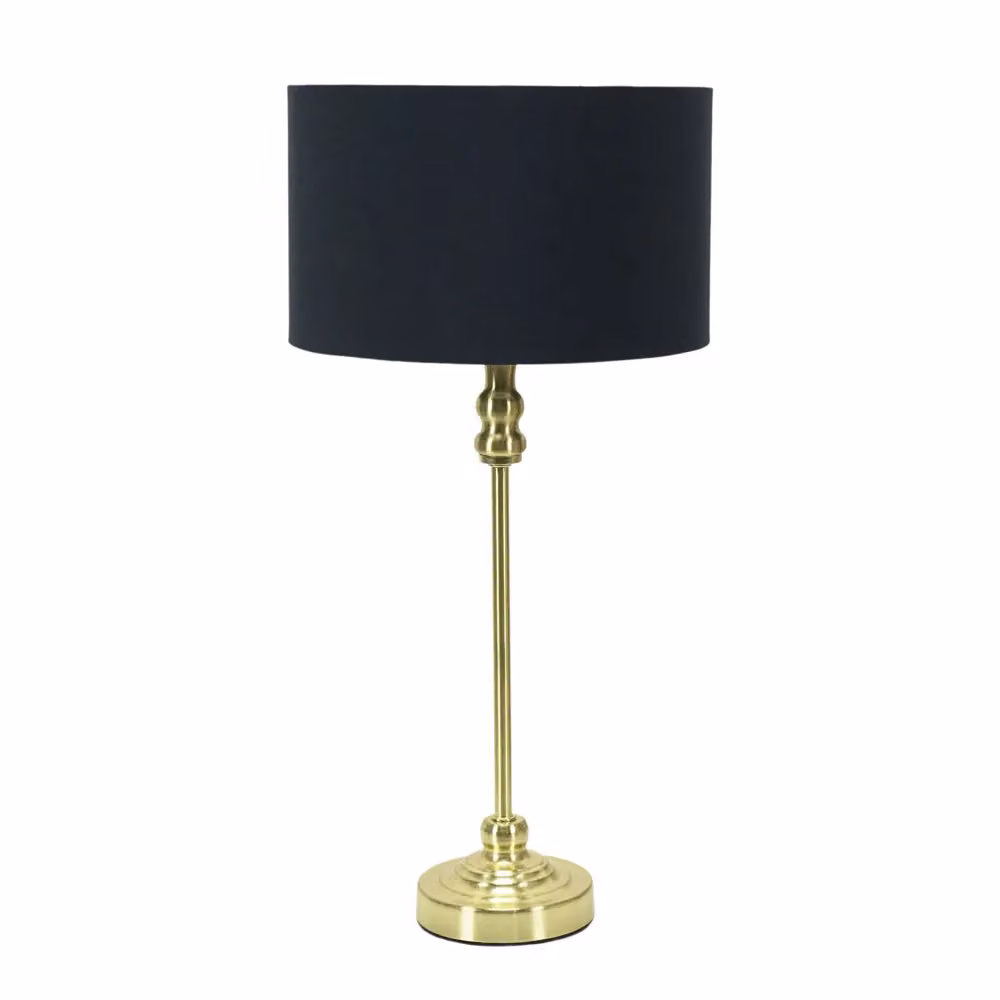 ValueLights Maggie Gold Metal Candlestick Table Lamp with Black Fabric Drum Shade and LED Bulb – 2