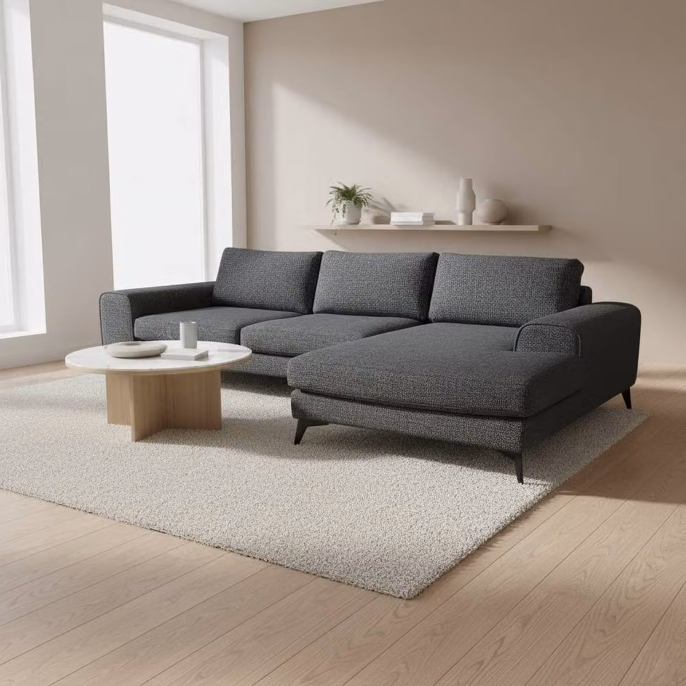 Abakus Direct Venice L-Shaped Corner Sofa in Black Fabric, Right Hand Facing – 2