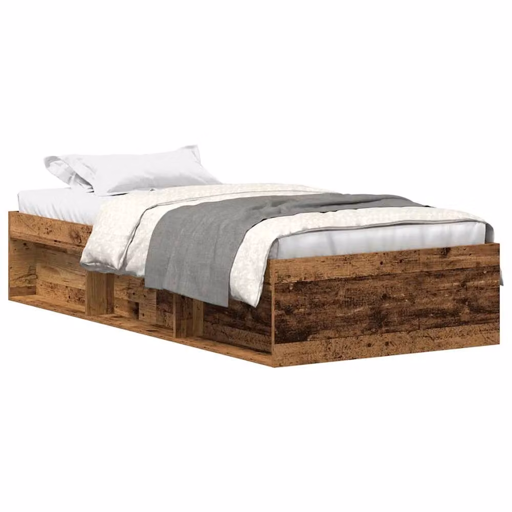 Berkfield Home Durable Rustic Bed Frame in Brown Engineered Wood, W/D/H: 100 x 200 x 35 cm – 2