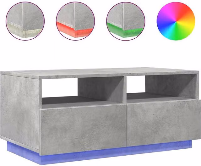 Berkfield Home Modern Rectangular Coffee Table with LED Lights in Concrete Grey, W/D/H: 90 x 49 x 40 cm – 1