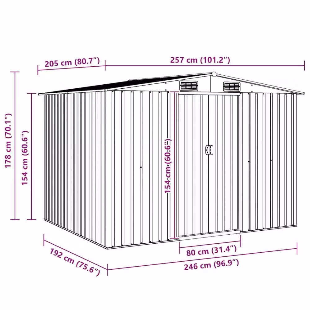 Berkfield Home Garden Storage Shed in Anthracite Galvanised Steel, W: 257 cm, D: 205 cm, H: 178 cm – 7