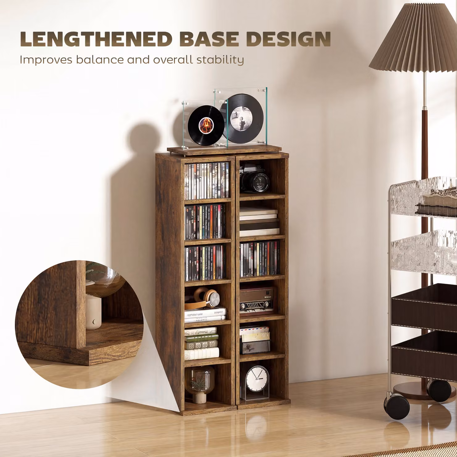 HOMCOM Set of 2 Rustic Brown CD Media Display Tower Racks with Adjustable Shelves – 6