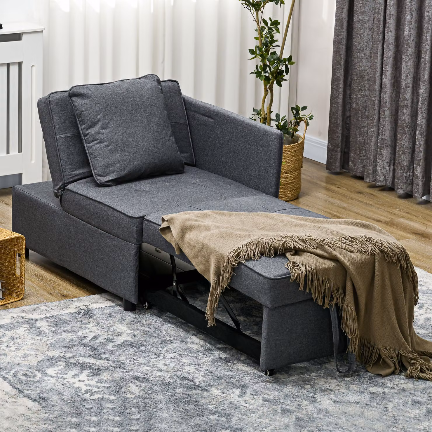 HOMCOM 3-in-1 Single Sofa Bed with 5-Position Adjustable Back and Removable Washable Pillow, Grey – 6