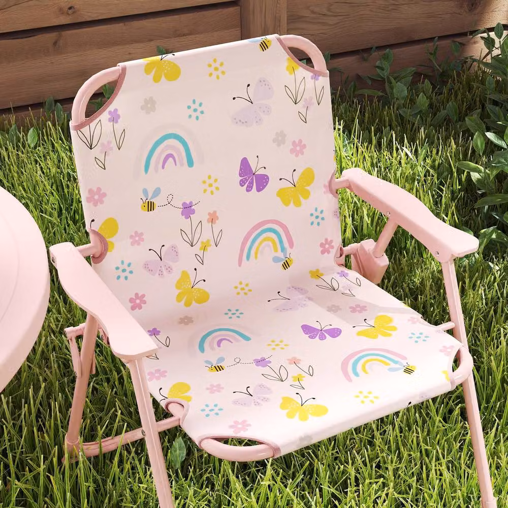 STILVORA Kids Garden Table and Chair Set with Parasol in Pink – 5