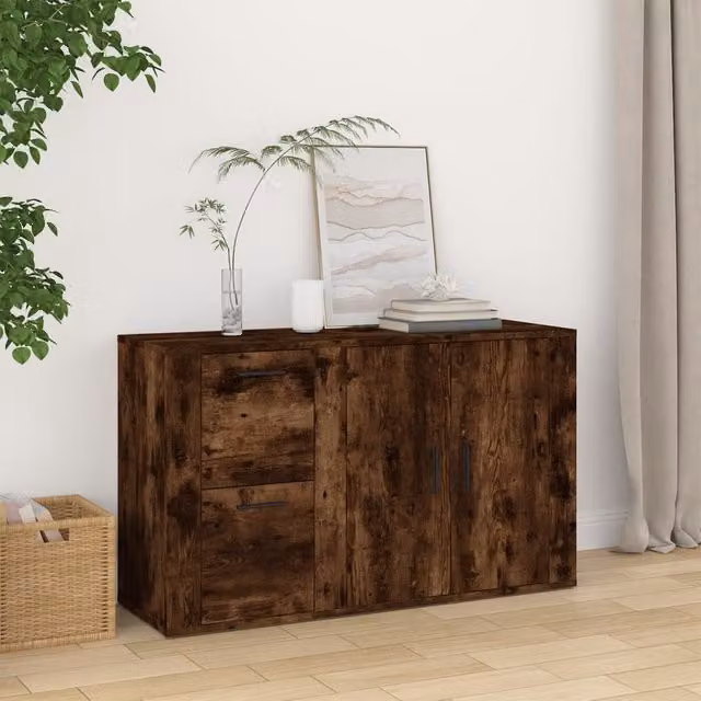 Berkfield Home Smoked Oak Sideboard in Brown, W/D/H: 100 x 33 x 59.5 cm – 1