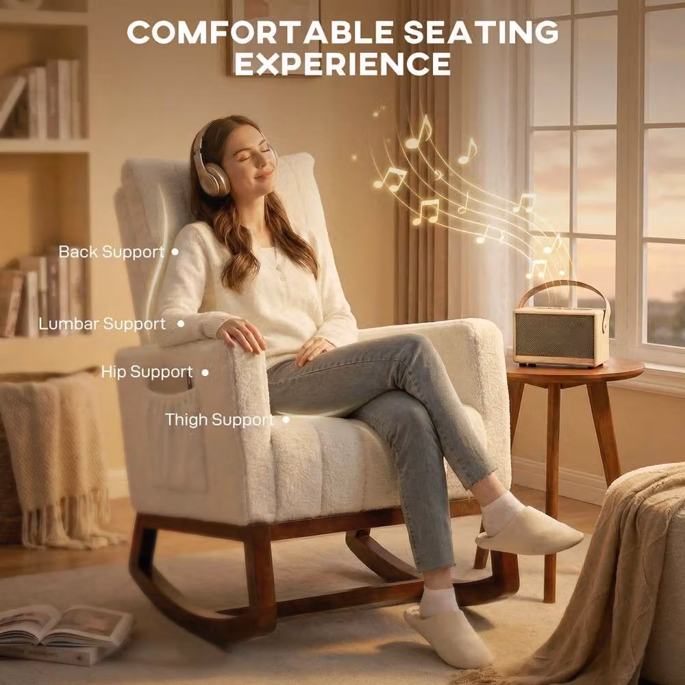 HOMCOM Bouclé Lounge Rocking Chair for Adults in White – 4