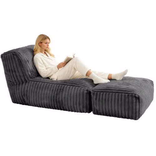 Aosom UK Modular Bean Bag Sofa with Ottoman in Dark Grey, W/D/H: 80 x 160 x 66 cm – 2