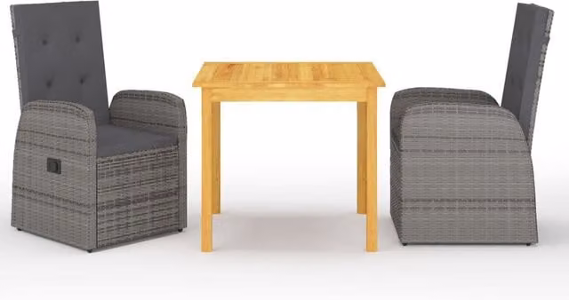Berkfield Home 3 Piece Grey Poly Rattan Garden Dining Set with Cushions