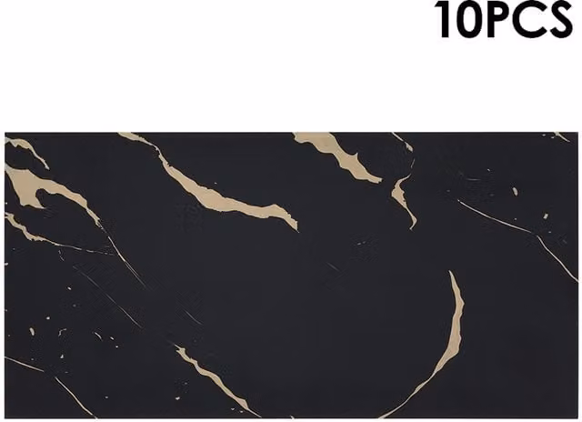 Lifeideas 10 Piece Self Adhesive Marble Pattern Wall Tile Stickers in Black and Gold