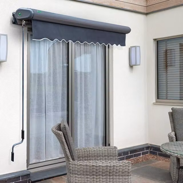 Primrose Full Cassette Electric Patio Awning with 5m Canopy in Charcoal Grey