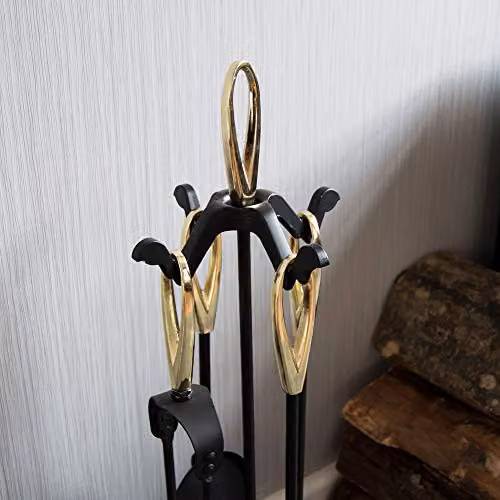 Fire Vida 5 Piece Buxton Fireplace Companion Set in Black and Gold – 2