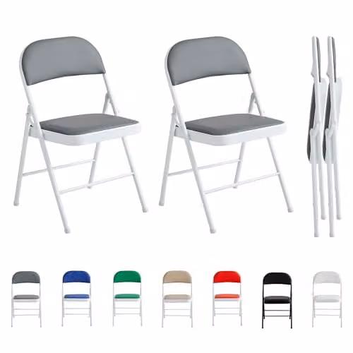 MCC Direct Set of 2 Grey Faux Leather Folding Chairs with Metal Frame – 1