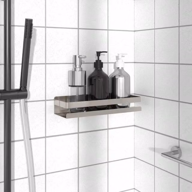 Berkfield Home Brushed 304 Stainless Steel Shower Shelf in Silver, W/D/H: 30 x 10 x 6 cm
