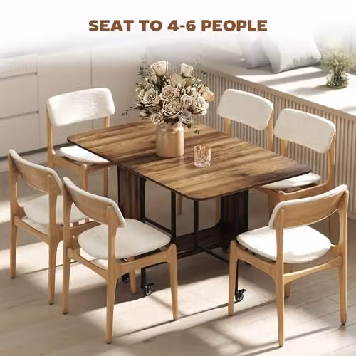HOMCOM Mobile Folding Dining Table for 6, Brown Wood Grain Drop Leaf Extendable Design with Castors, W/D/H: 130 x 80 x 74 cm – 5